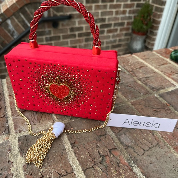 Alessi Handbags - Alessia Bianchi Vibrant Red Heart evening bag, with Gold Accents NWT